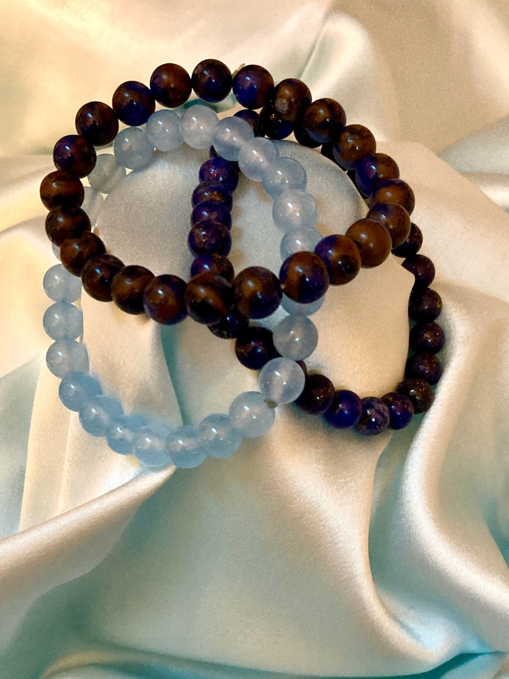 Bundle Set 3 Blue Amazonite Beaded Stretch Bracelet New